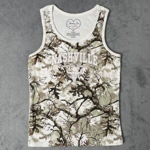 Obsessive Love Nashville Country Roads Camo Graphic‎ Tank Top XL White Green